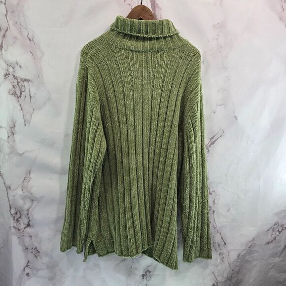 Vintage Y2K Sweater Women 3X Green Chenille Cable Knit Turtleneck Oversized - Picture 5 of 14